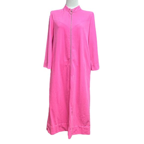 Vintage Vassarette Half Zip Full Length Robe Pink 12 - Picture 1 of 7